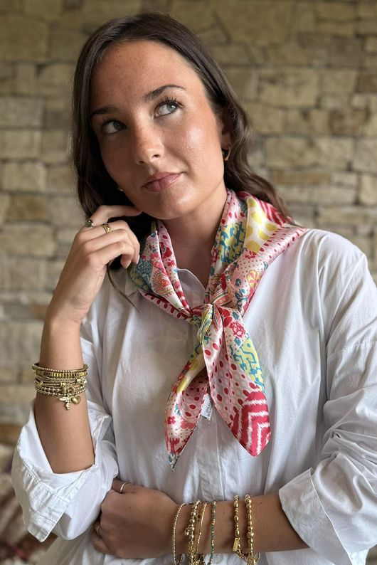 Vintage Patchwork Silky Blend Square Scarf Multi